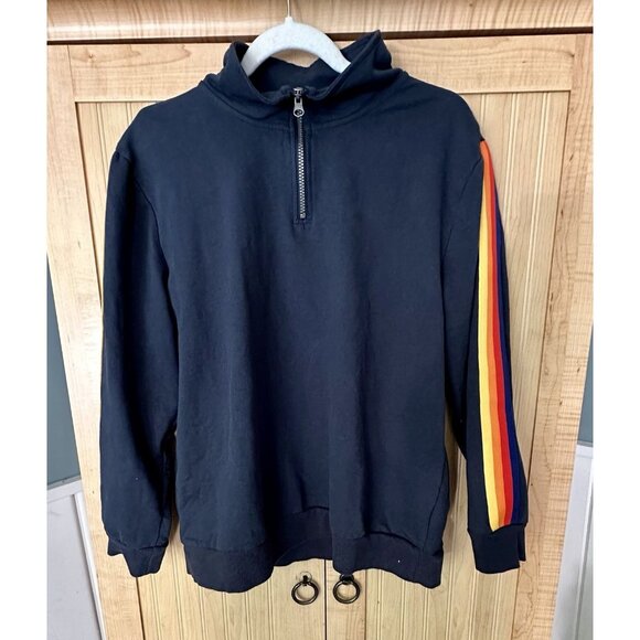 Women’s Y2K Aldi’s Grocery Store Workers Quarter Zip Navy Sweatshirt Size Large - Picture 1 of 3
